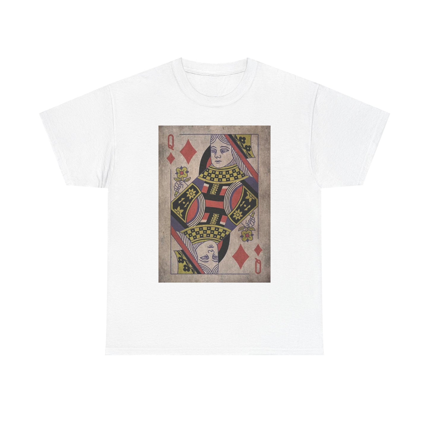 Queen Of Diamonds T Shirt Retro Playing Cards Unisex Heavy Cotton Tee