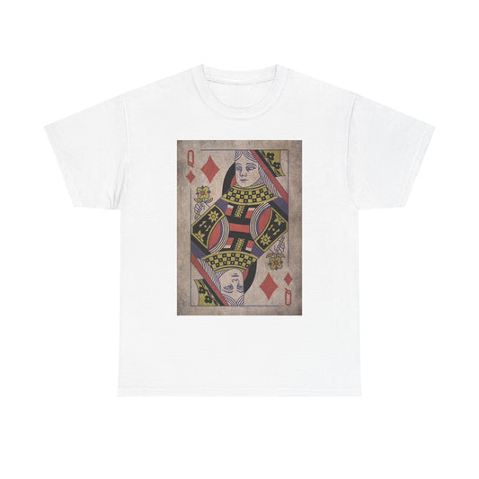 Queen Of Diamonds T Shirt Retro Playing Cards Unisex Heavy Cotton Tee