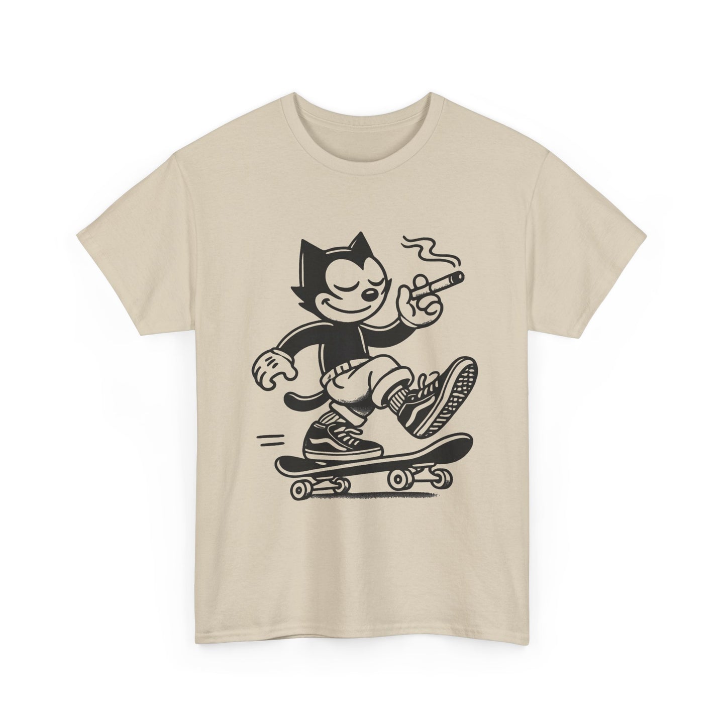 Cat Skateboarding Retro Graphic T Shirt NEW Vintage Unisex Heavy Cotton Tee