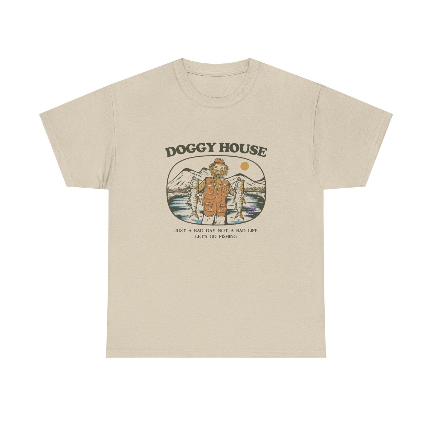 Doggy House Funny Fishing Graphic T Shirt Unisex Heavy Cotton Tee