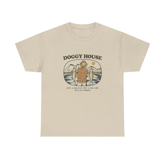 Doggy House Funny Fishing Graphic T Shirt Unisex Heavy Cotton Tee