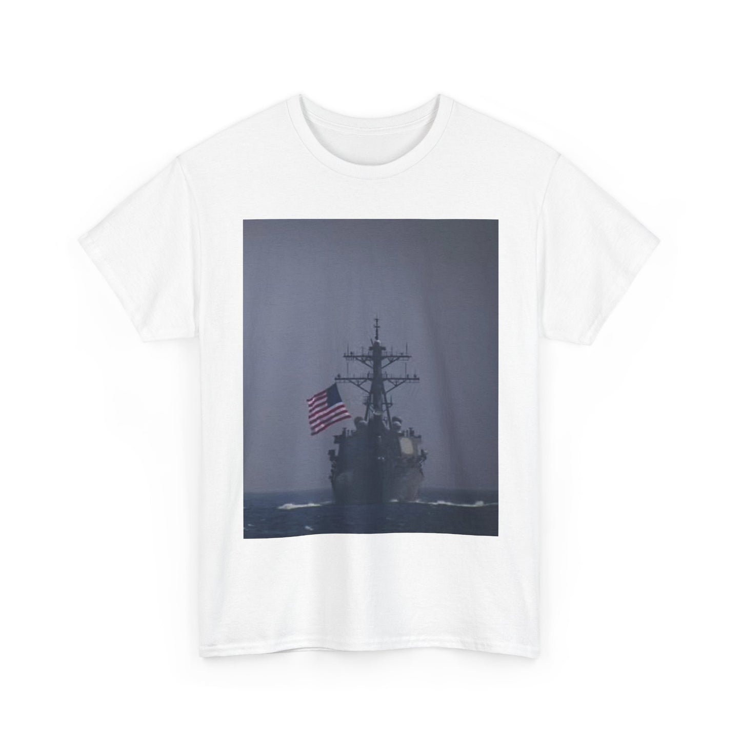Navy Warship T shirt American Flag Military Battleship USA Unisex Heavy Cotton