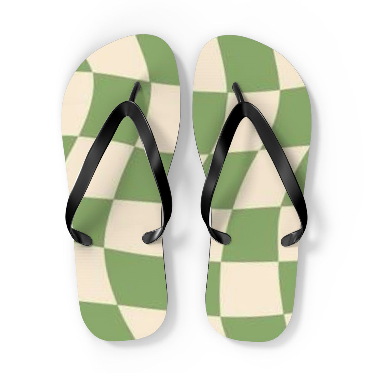 Checkered Wavy Green Sandals, Beach Shoes, Vacation Flip Flops, Pool Slides