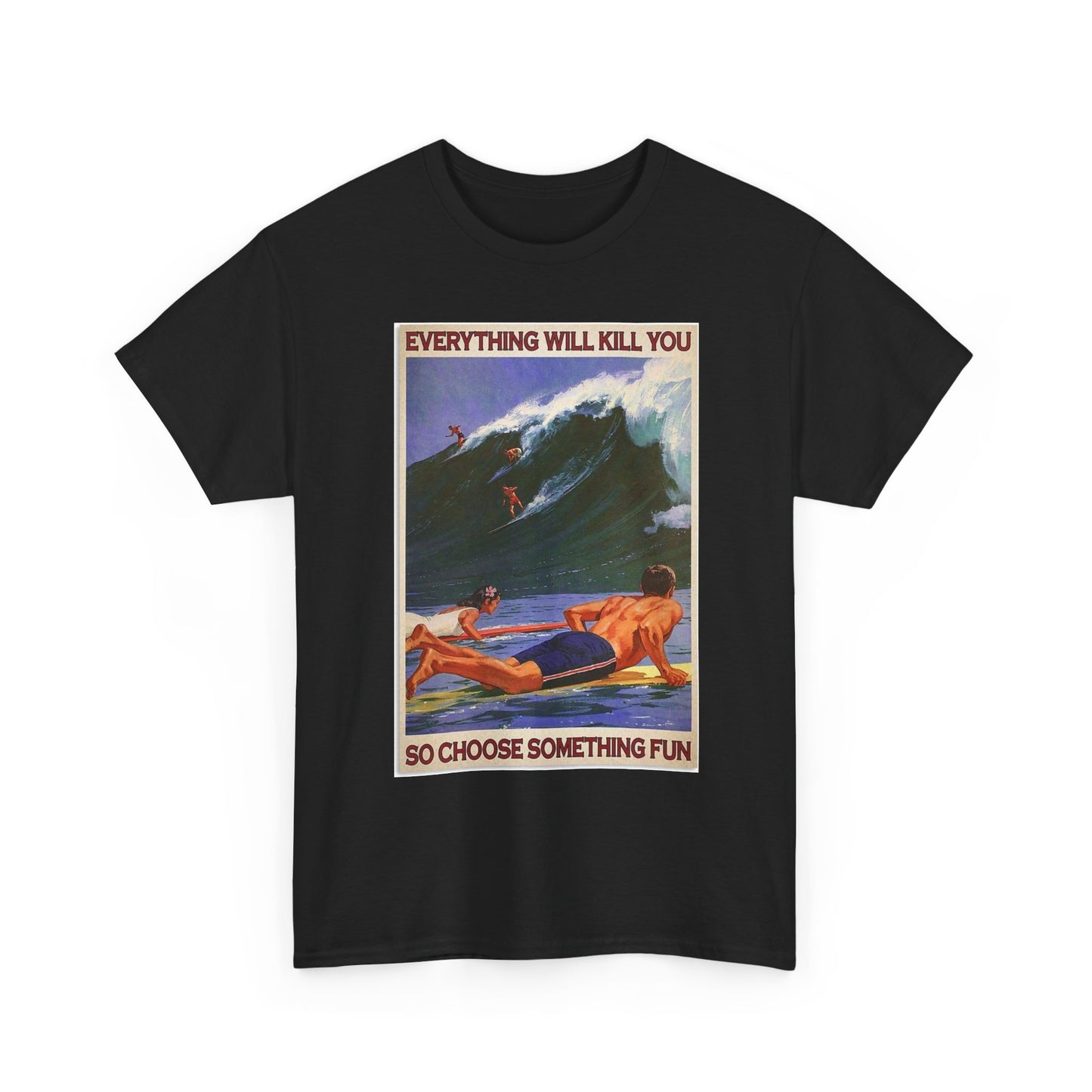Vintage Surfing Graphic T Shirt Retro Hawaii Unisex Heavy Cotton Tee