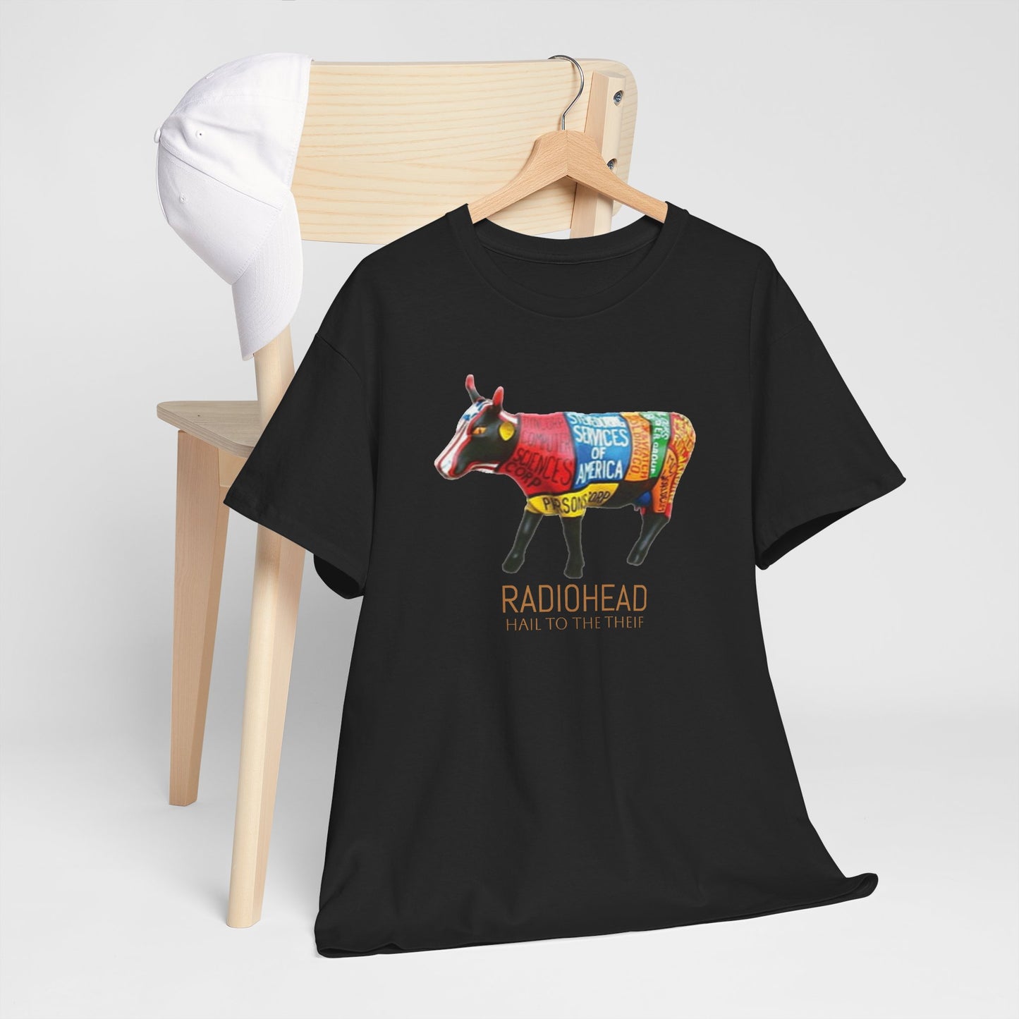Radiohead Shirt Vintage cow rainbow graphic art rock Unisex Heavy Cotton Tee