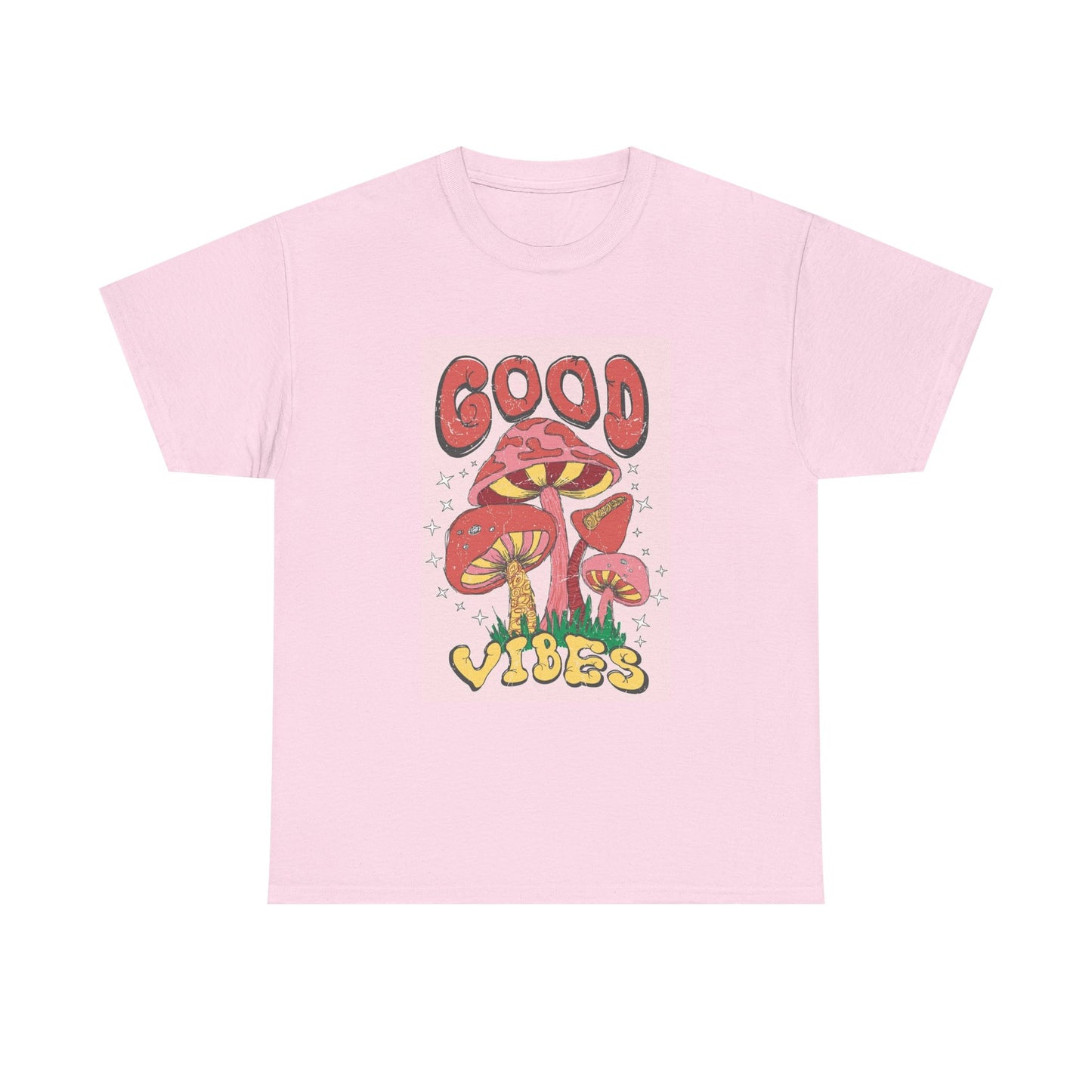 Good vibes mushroom T-shirt retro groovy graphic Unisex Heavy Cotton Tee