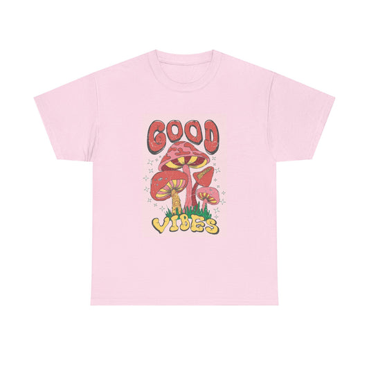 Good vibes mushroom T-shirt retro groovy graphic Unisex Heavy Cotton Tee