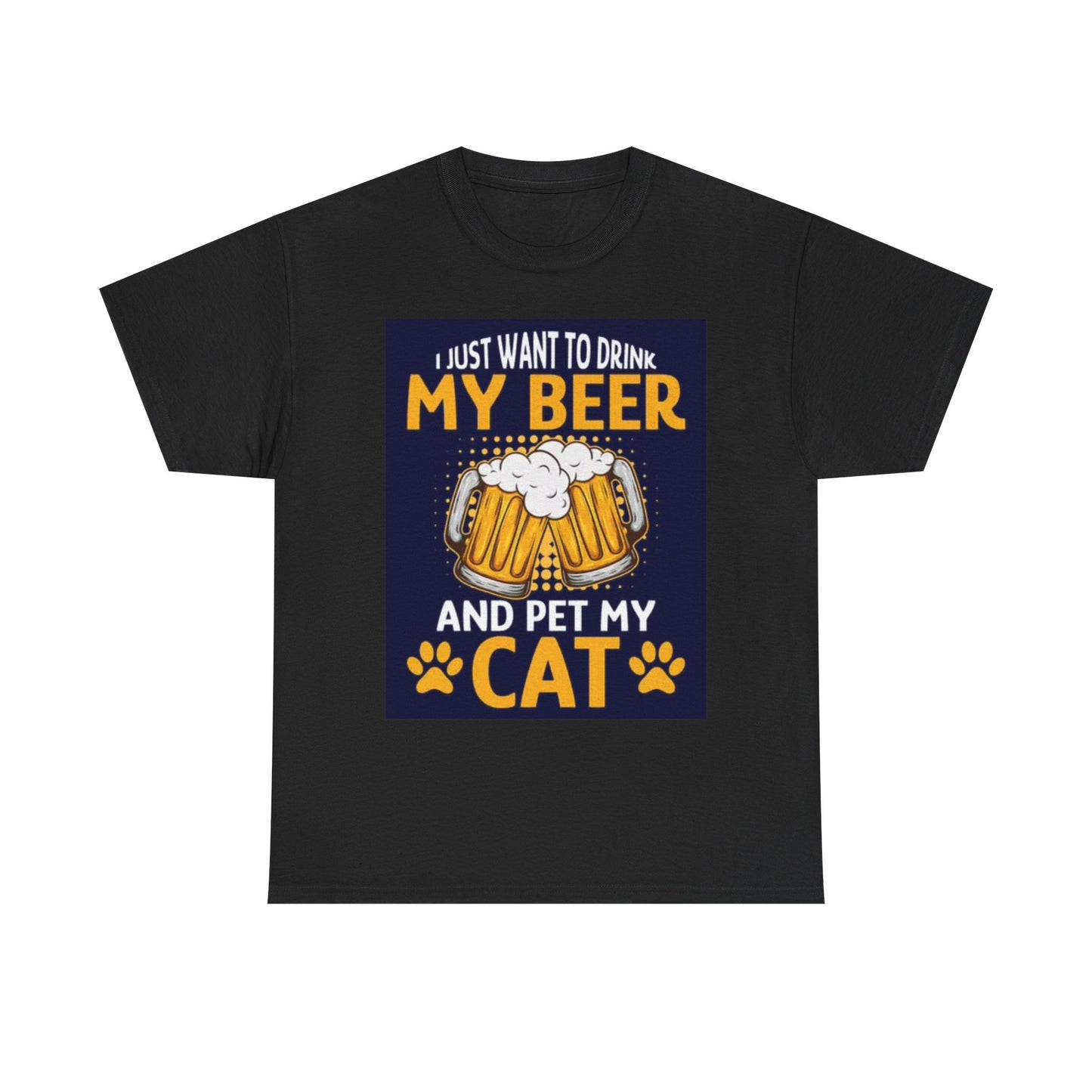 Drinkin Beer With My Cat Funny Shirt Jokes Humor Unisex Heavy Cotton Tee