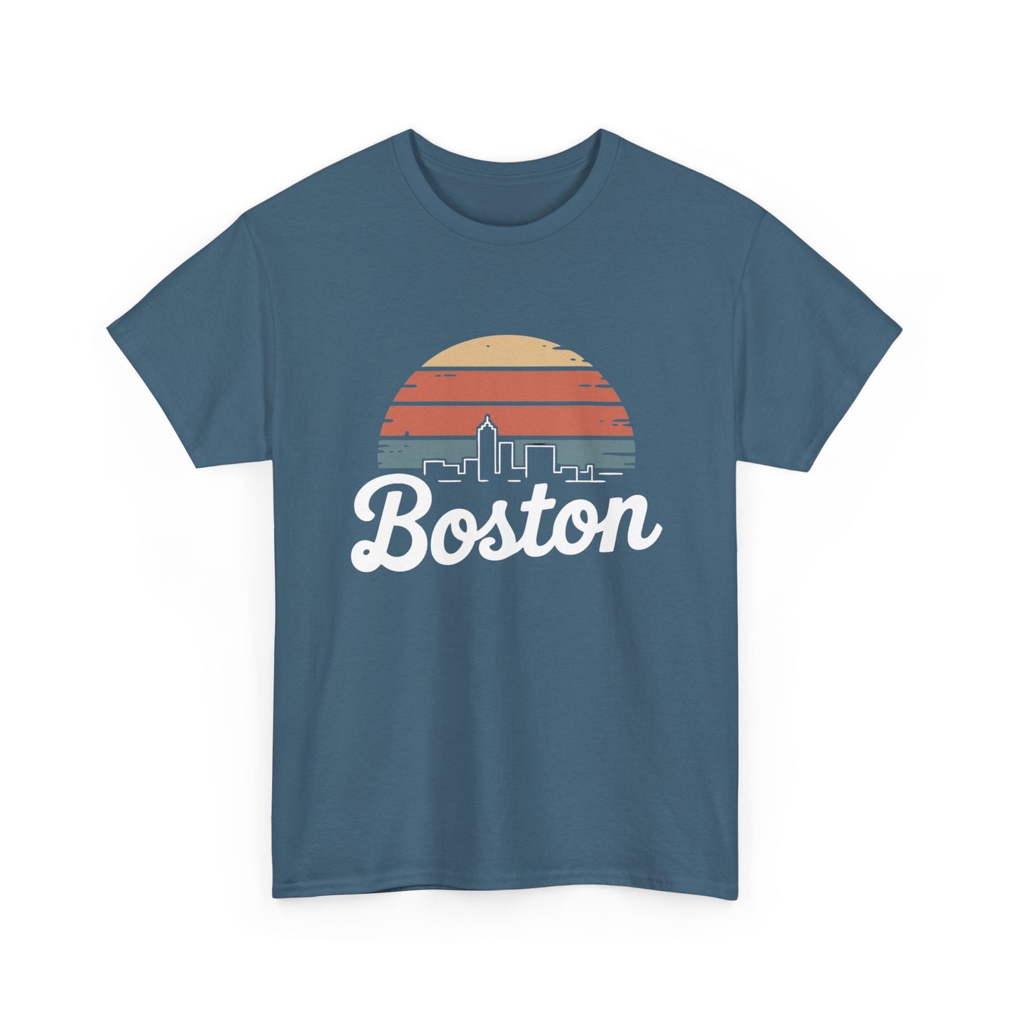 Boston Mass Skyline Graphic T Shirt NEW GIFT Unisex Heavy Cotton Tee