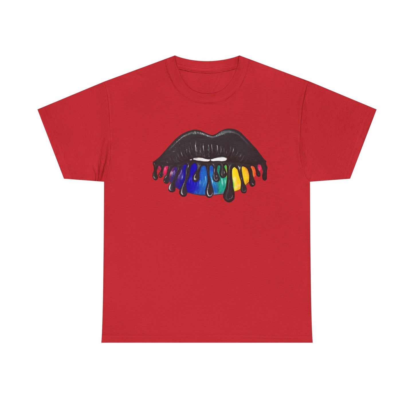 Rainbow Lips Tshirt Girly Tattoo cute womens kiss Unisex Heavy Cotton Tee