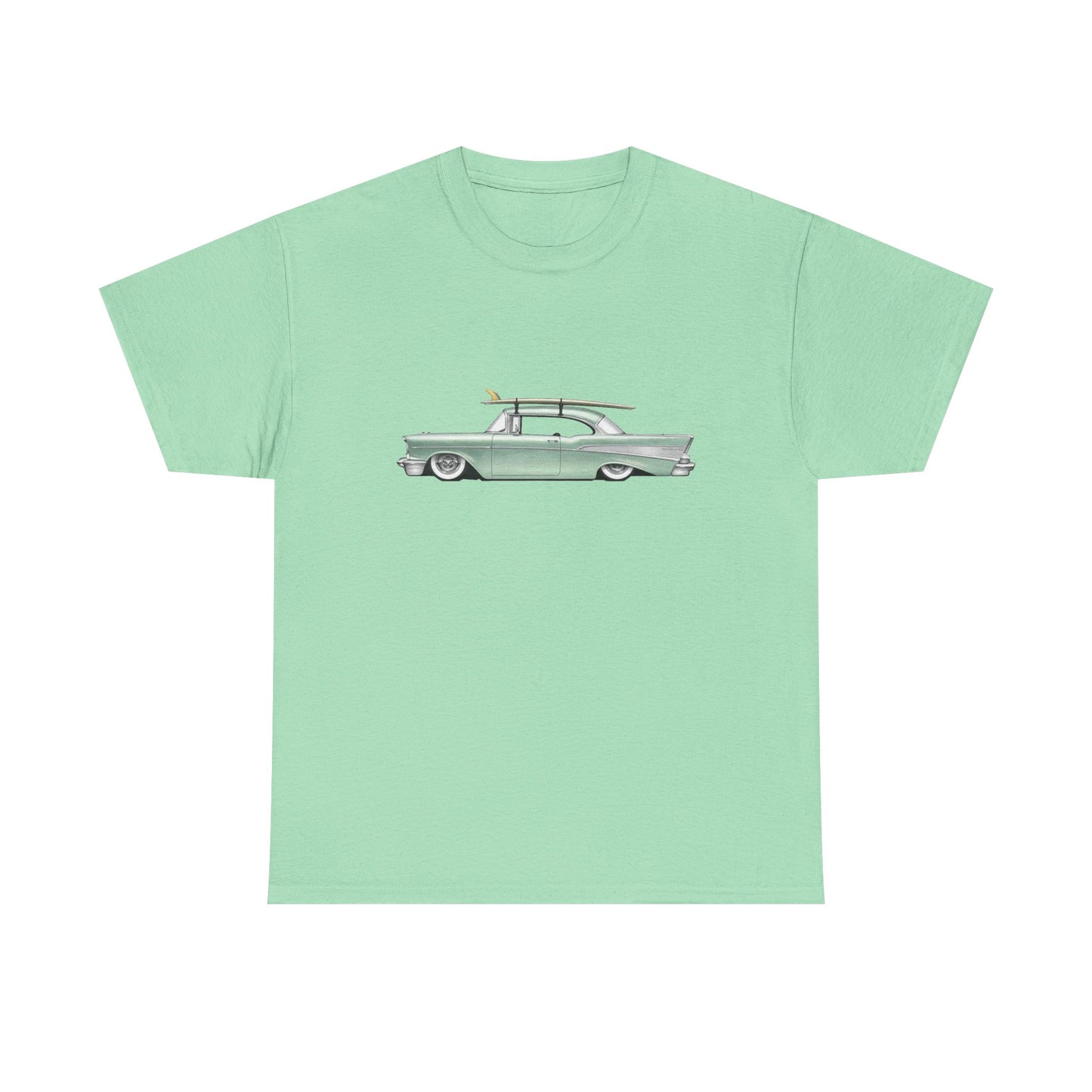 57 Chevy Cruiser Surfer Graphic T Shirt Unisex Heavy Cotton Tee NEW