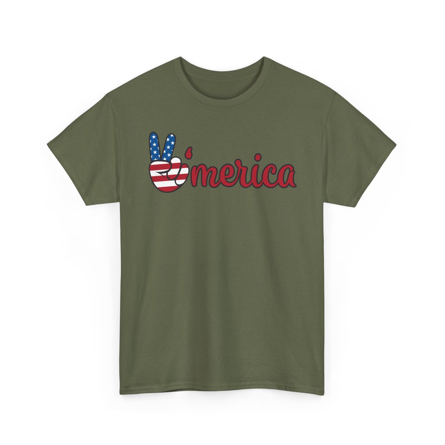 America Peace Sign Graphic T Shirt USA American Flag Unisex Heavy Cotton Tee