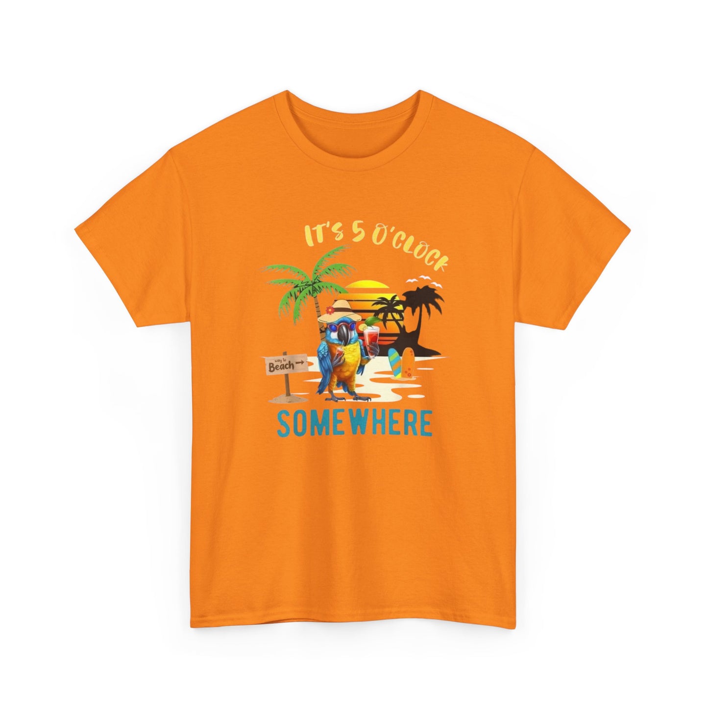 Its Five Oclock Somewhere Beach Graphic T-Shirt Unisex Heavy Cotton Tee NEW