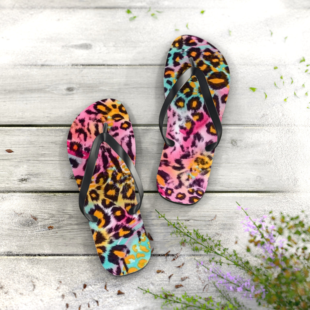 Pink Cheetah Beach Sandals, Slides for Summer, Flip Flops, Water Resistant