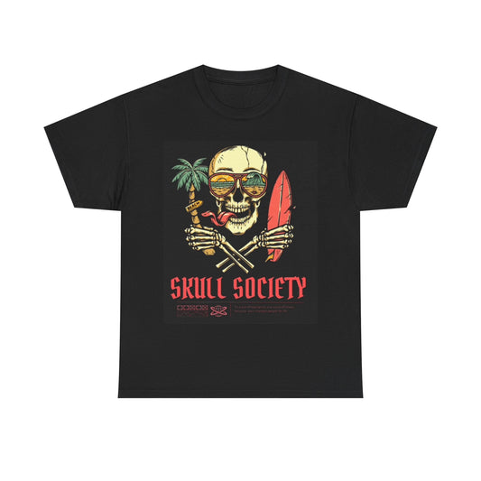 Skull Society Shirt Vintage Surfing Graphic Beach Unisex Heavy Cotton Tee