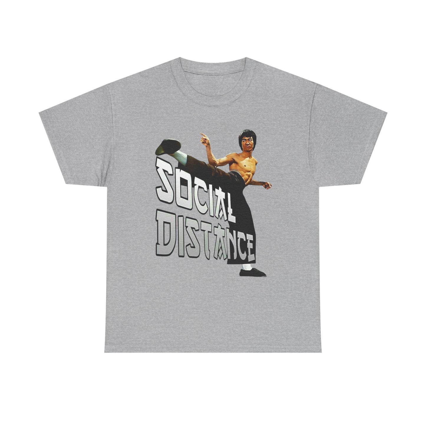 Social Distance Graphic T Shirt Funny Bruce Lee Karate Unisex Heavy Cotton Tee