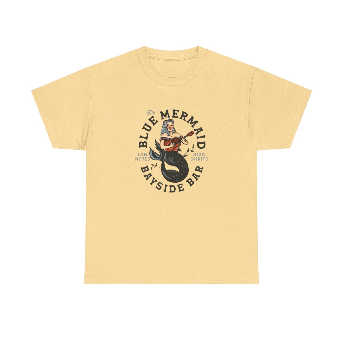 Blue Mermaid Bayside Bar Retro Graphic T Shirt Unisex Heavy Cotton Tee