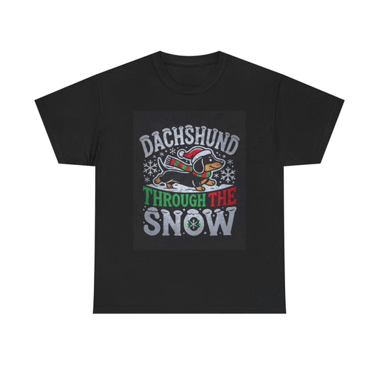 Dachshund T Shirt Funny Dog Christmas Holiday Gift Unisex Heavy Cotton Tee