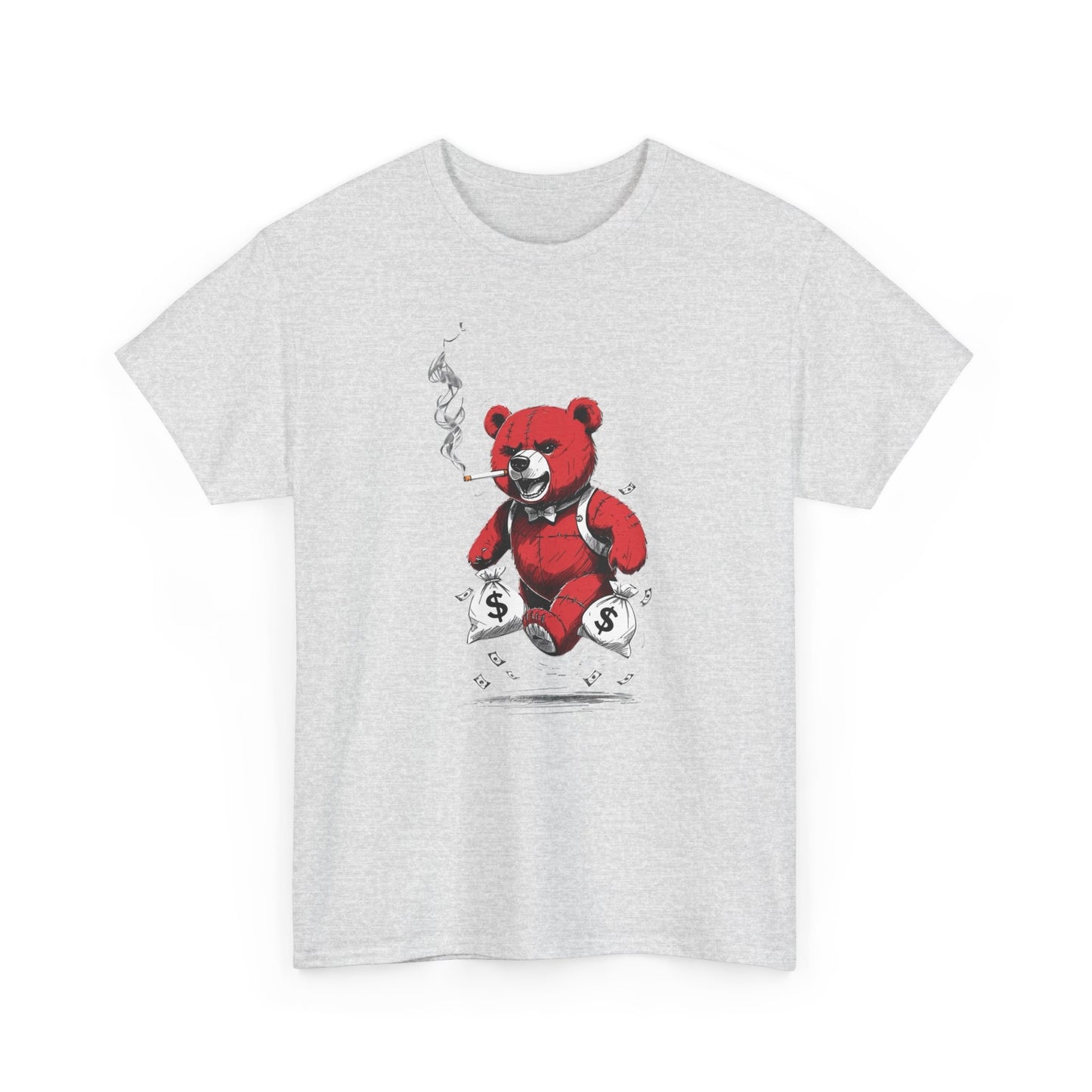 Money Bags Teddy Bear Smoking Graphic T Shirt NEW Unisex Heavy Cotton Tee