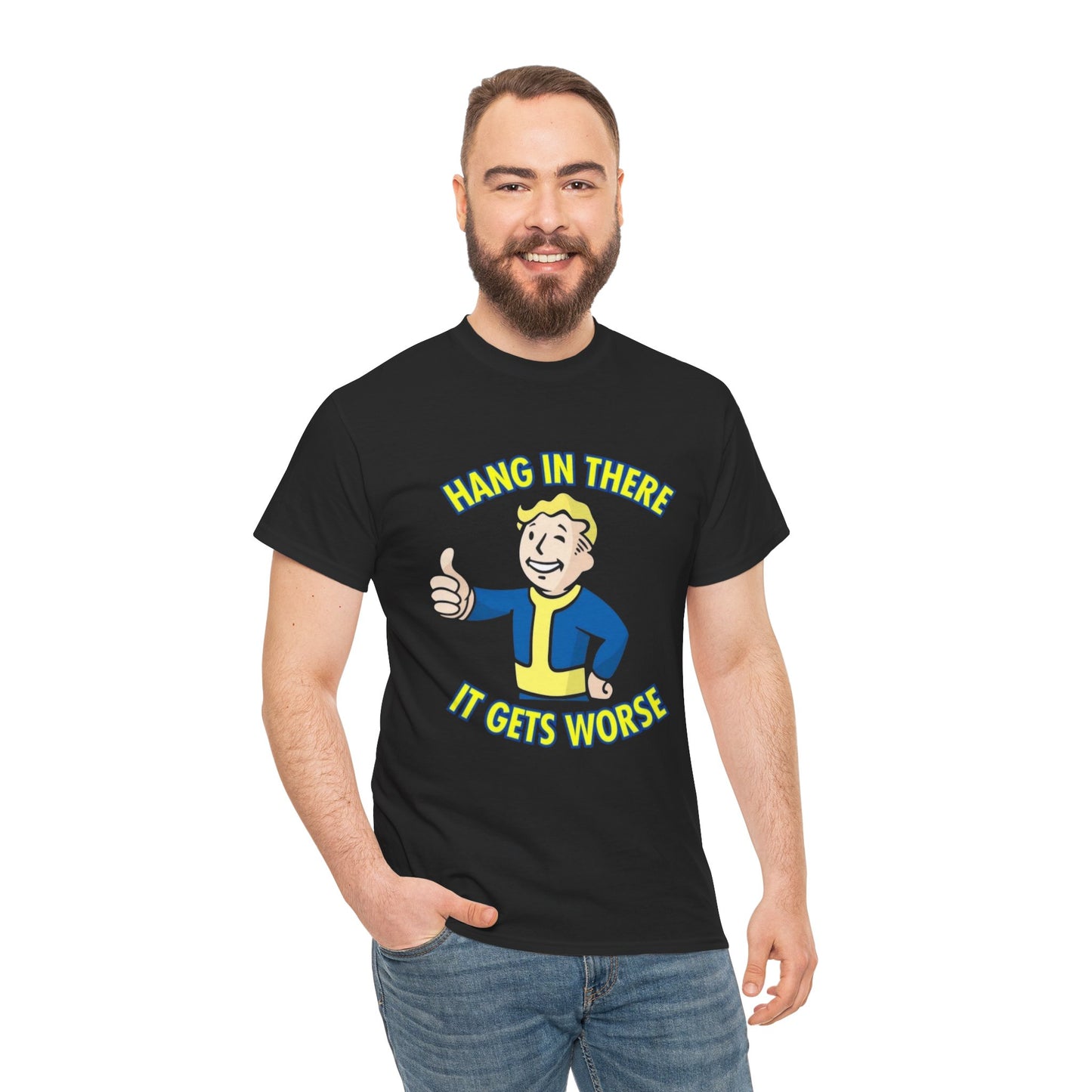 Fallout Graphic T Shirt Hang In There Funny Vintage Game Unisex Heavy Cotton Tee