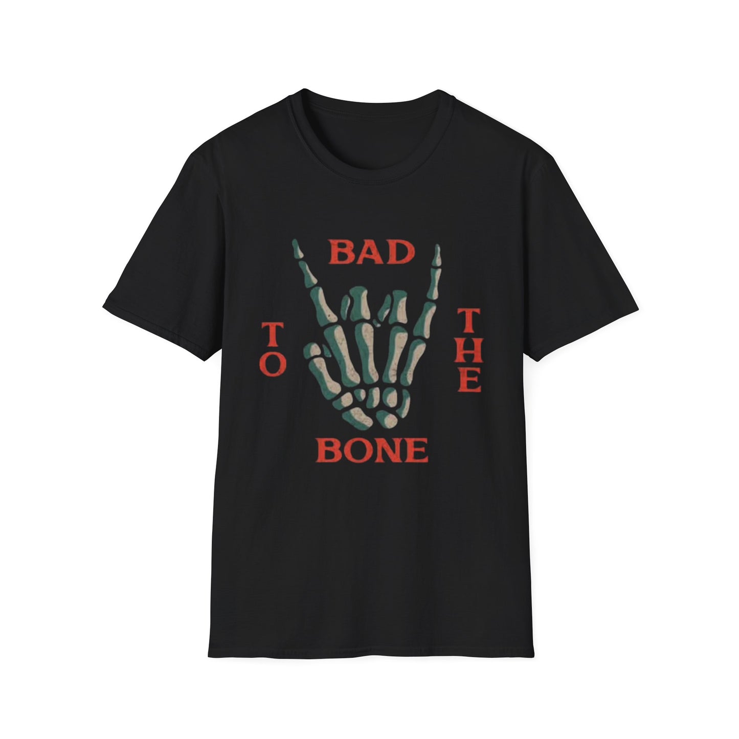 Bad To The Bone Graphic T Shirt Retro Skull Vintage Rock Unisex Softstyle