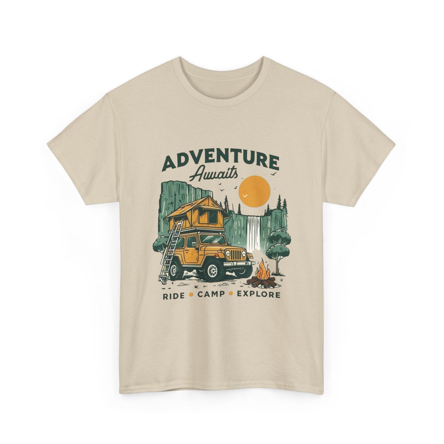Adventure Awaits Camping Graphic T Shirt Unisex Heavy Cotton Tee