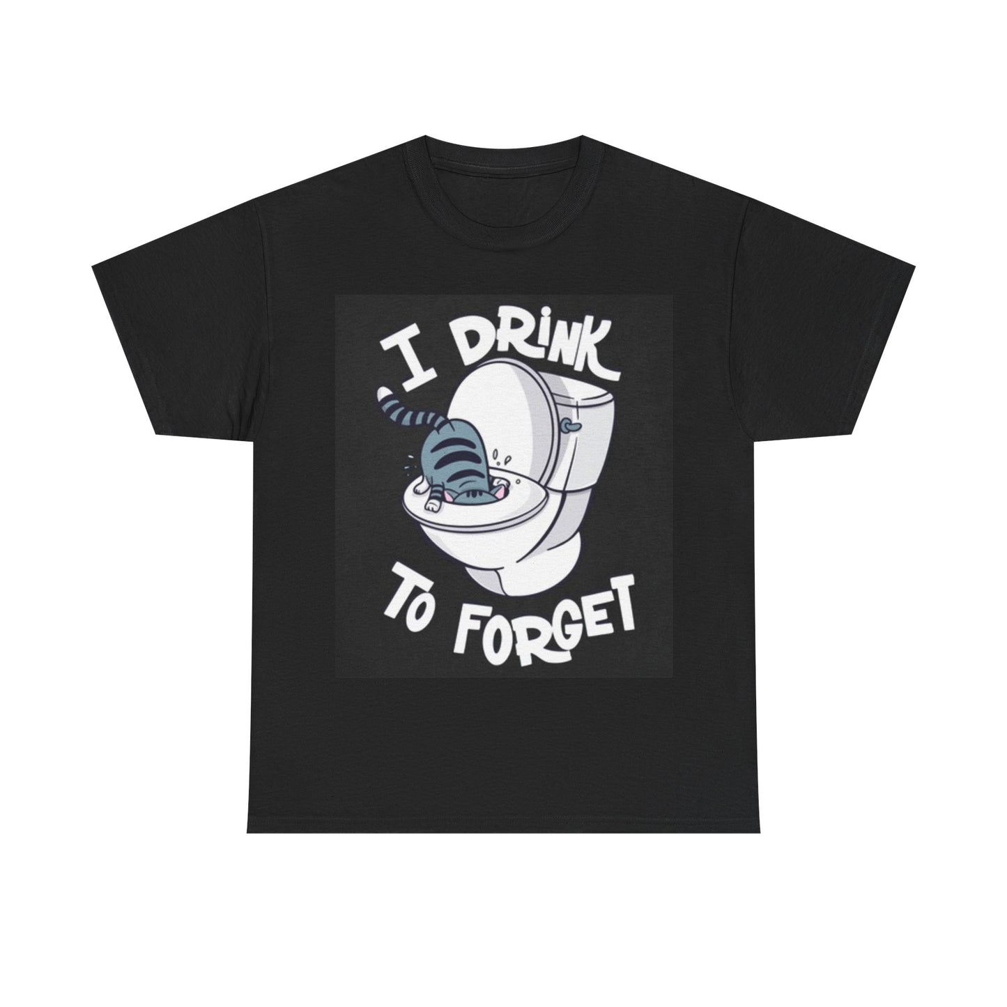 I Drink To Forget Shirt Funny Cat Toilet Graphic Unisex Heavy Cotton Tee