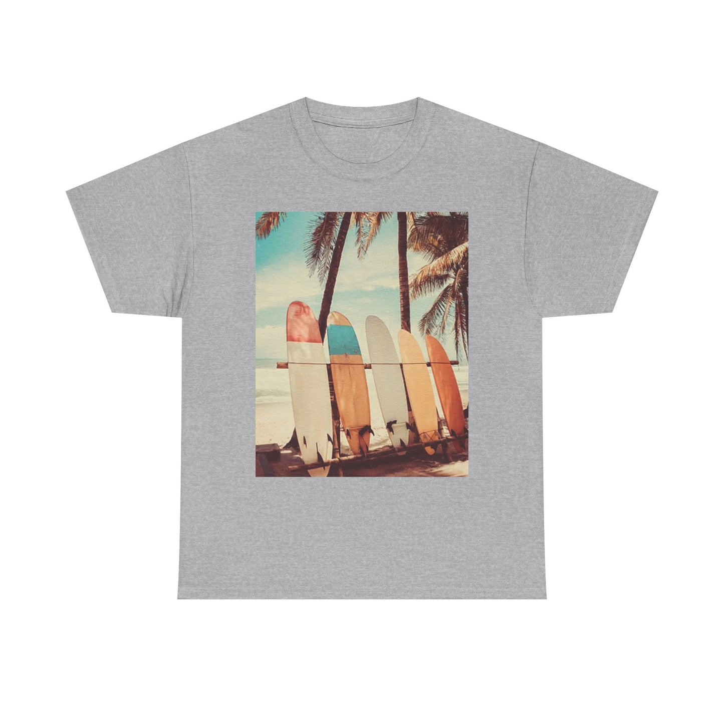 Surfboards On The Beach T Shirt Retro Graphic Unisex Heavy Cotton Tee