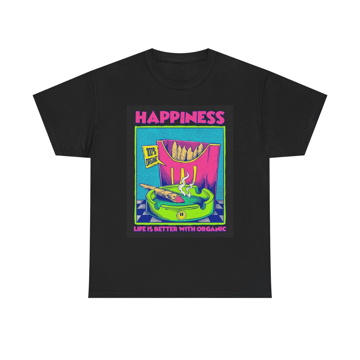 Happiness Is Organic Graphic T Shirt Vintage Unisex Heavy Cotton Tee