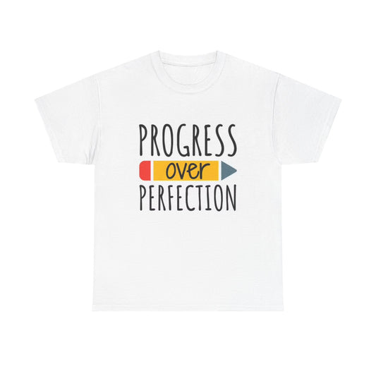 Progress Over Perfection Graphic T Shirt Teacher Learning Unisex Heavy Cotton