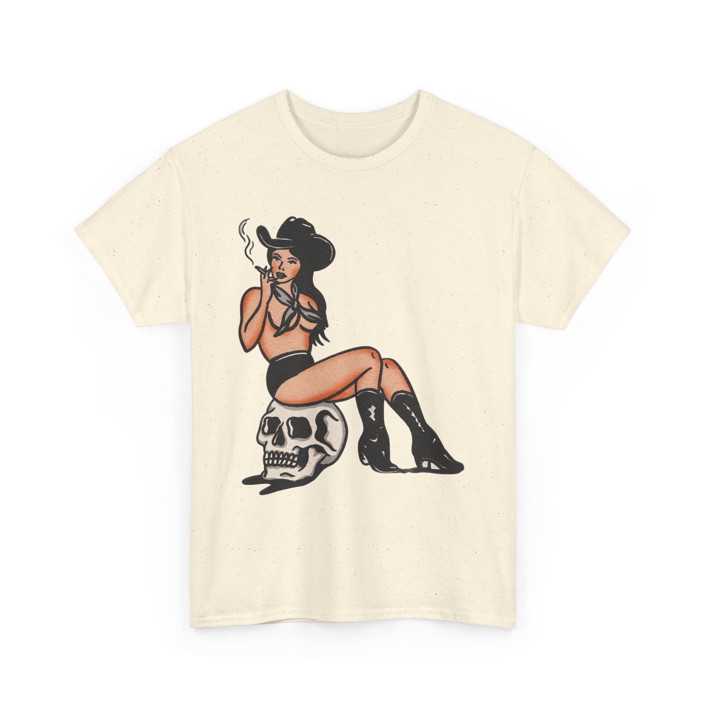 Smoking Cowgirl Pinup Graphic T Shirt Unisex Heavy Cotton Tee GIFT NEW