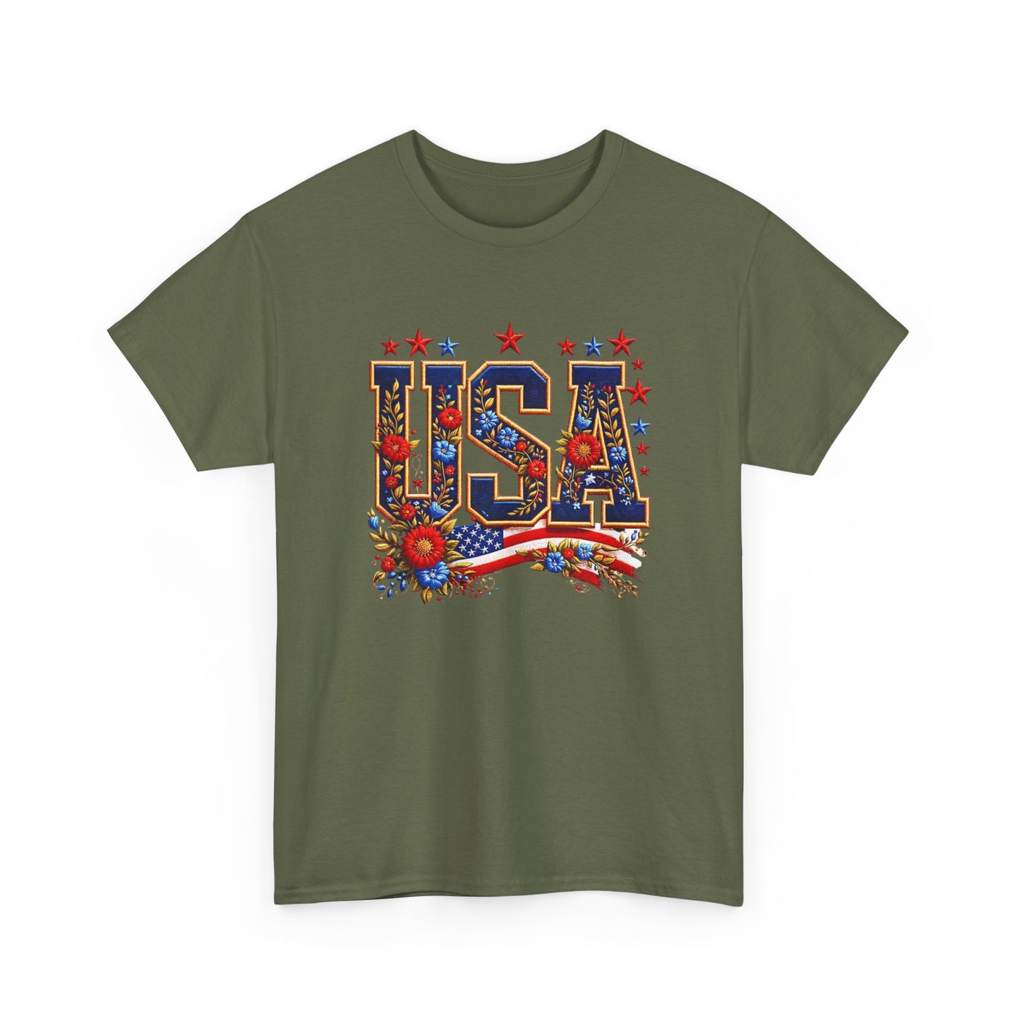 United States Floral Graphic T Shirt Unisex NEW Heavy Cotton Tee