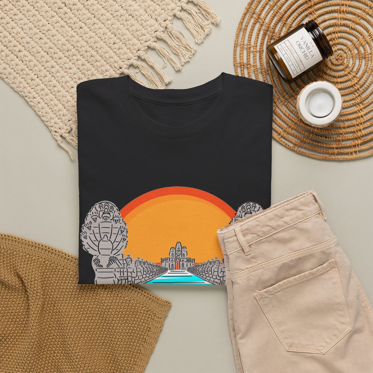 Cambodia Angkor Wat Sunset T-Shirt Men's Graphic Tee Retro