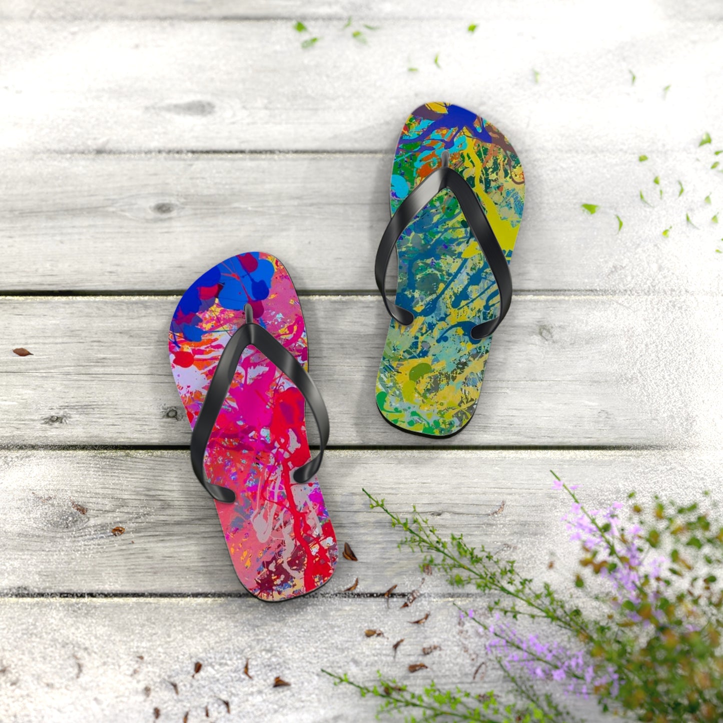 Paint Splatter Beach Sandals, Slides for Summer, Flip Flops, Water Resistant