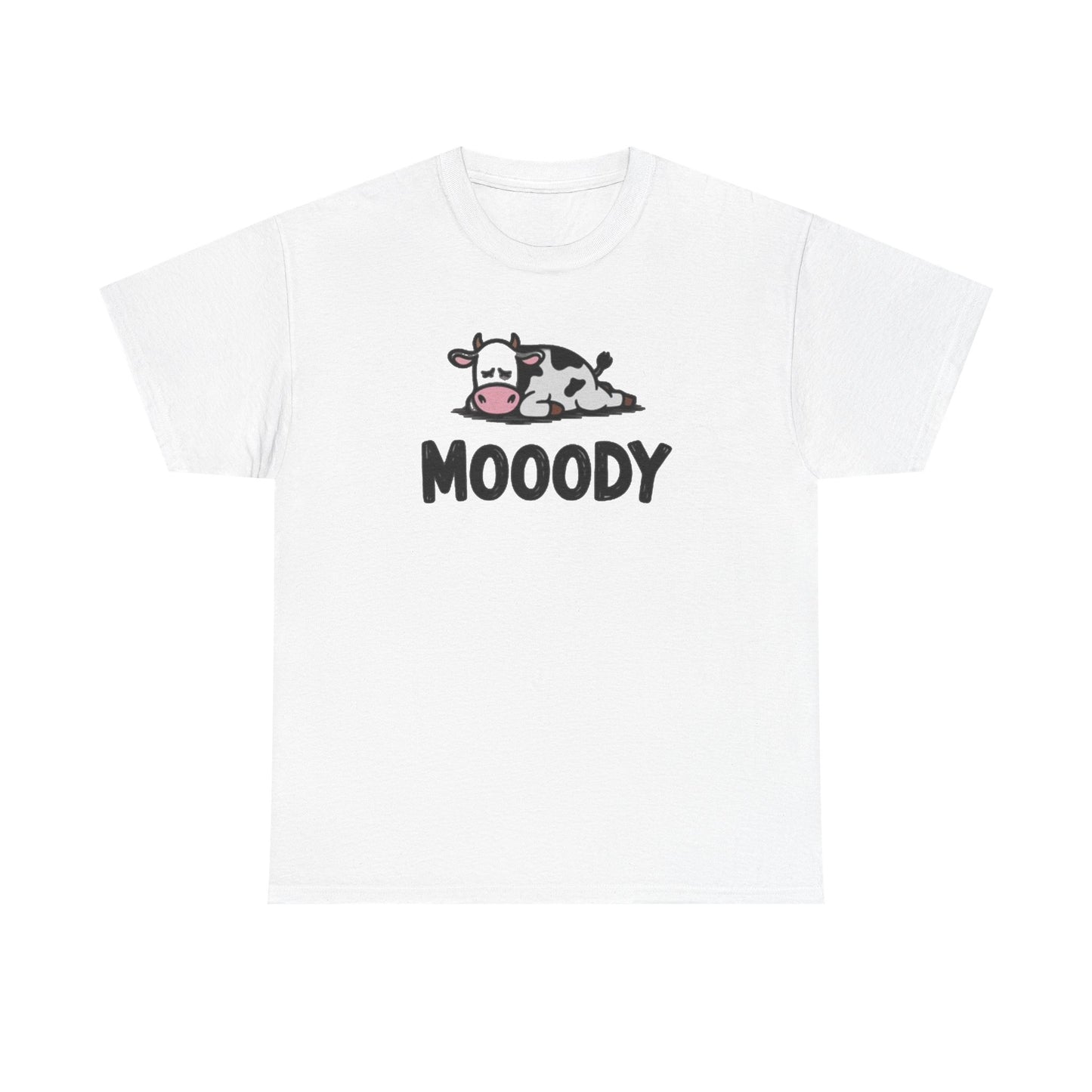 Moody Cow T Shirt Funny Graphic Animal Lover Unisex Heavy Cotton Tee