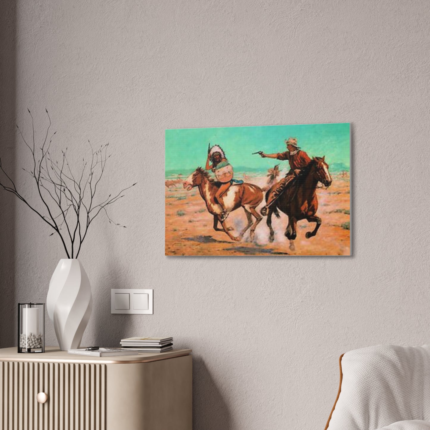 Cowboys And Indians Western AMERICA USA New Print Canvas Stretched, 0.75"