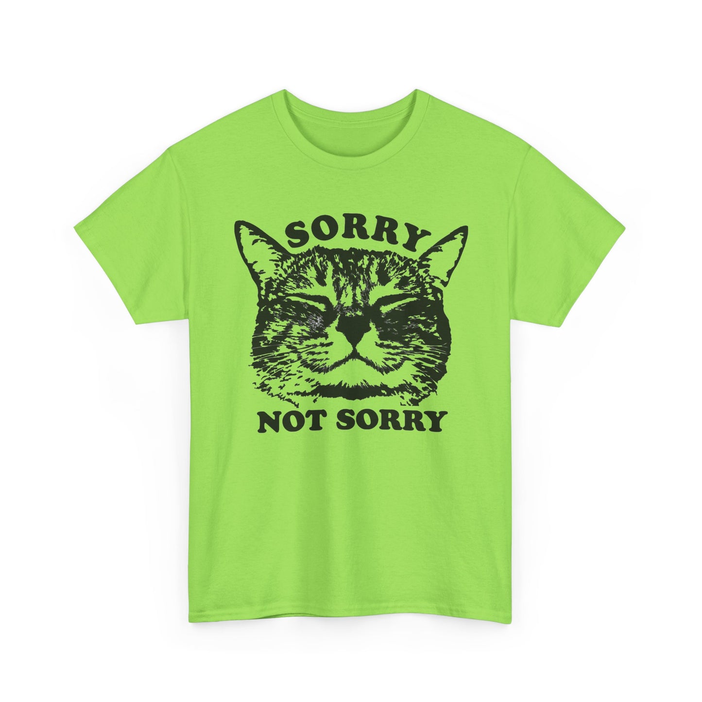 Sorry Not Sorry Funny Cat Jokes Graphic T Shirt Regular Men's Heavy Cotton Tee