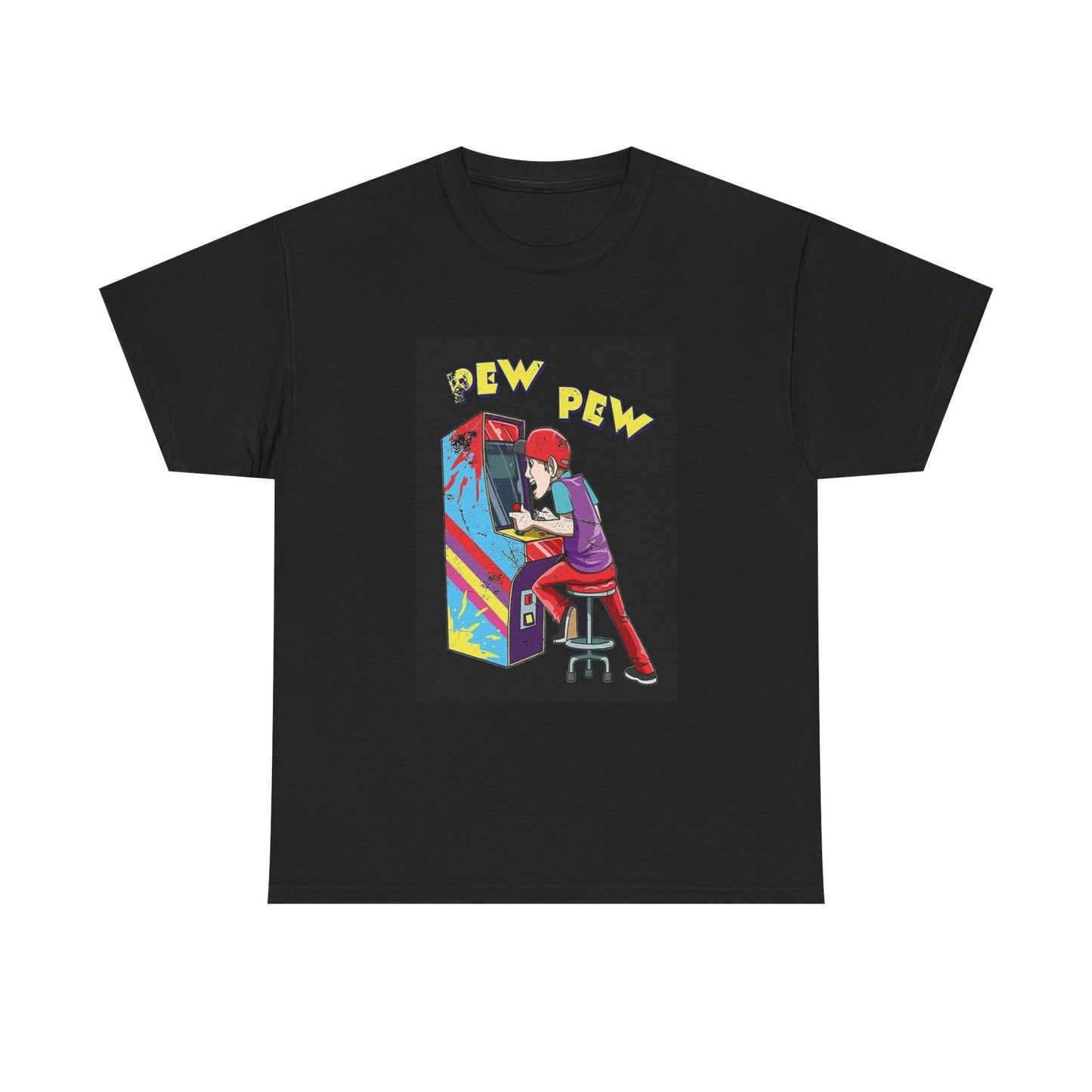 80s Arcade Gaming Pew Pew Tshirt Retro Neon Vibes Gamer Unisex Heavy Cotton Tee