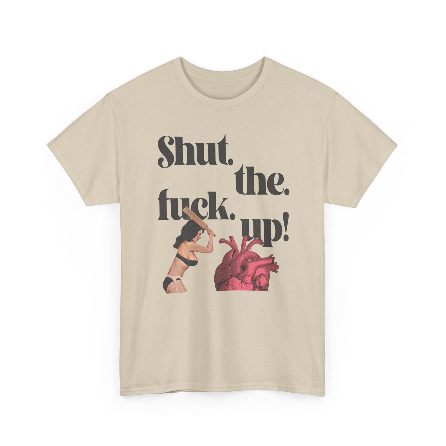 Shut Up Heart Vintage ART Graphic T-Shirt Womens Comfy Cotton Tee NEW