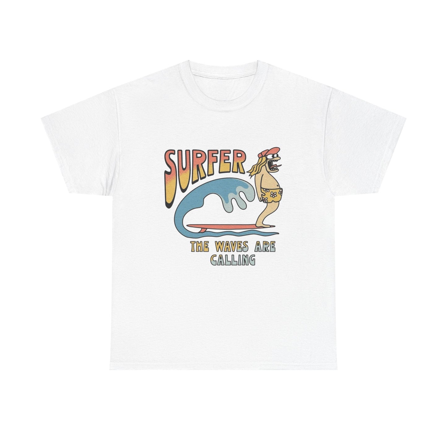 Surfer The Waves Are Calling Graphic T Shirt NEW Adult Regular Heavy Cotton Tee