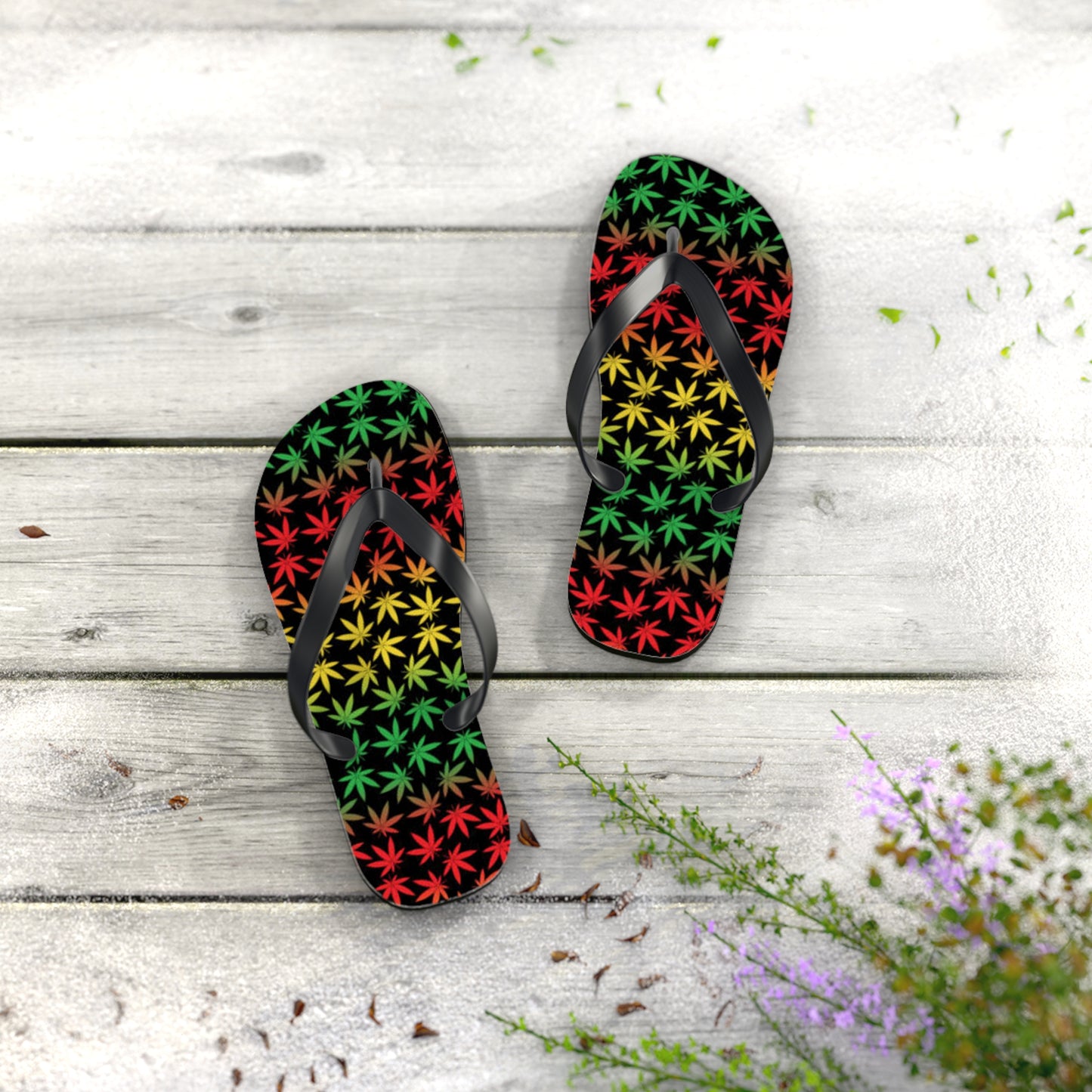 WAVES And SUN Co Sandals Jamaica Weed Flip Flops -Slides Summer Beach BRAND NEW