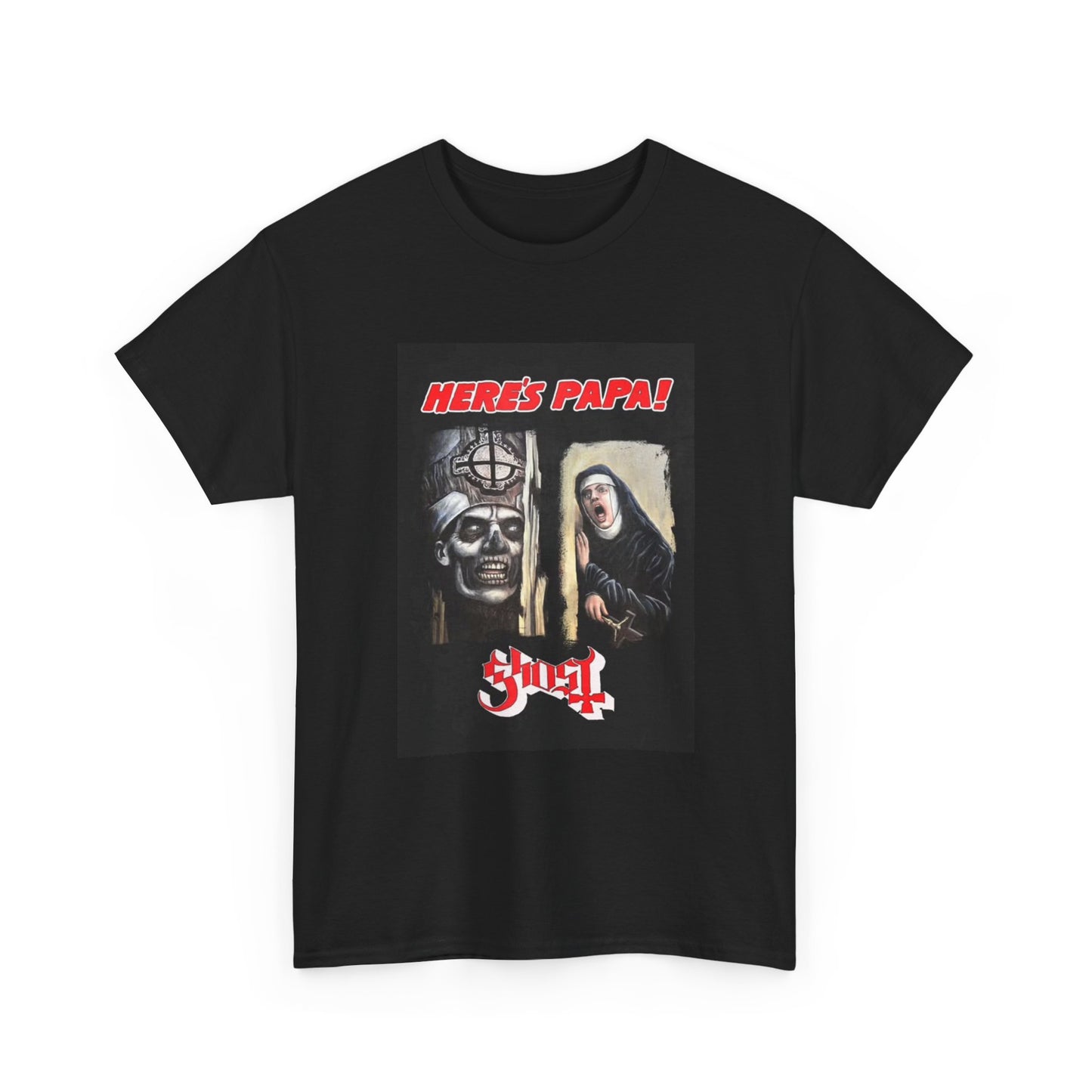 Ghost T-shirt band link here’s papa vintage style retro Unisex Heavy Cotton Tee