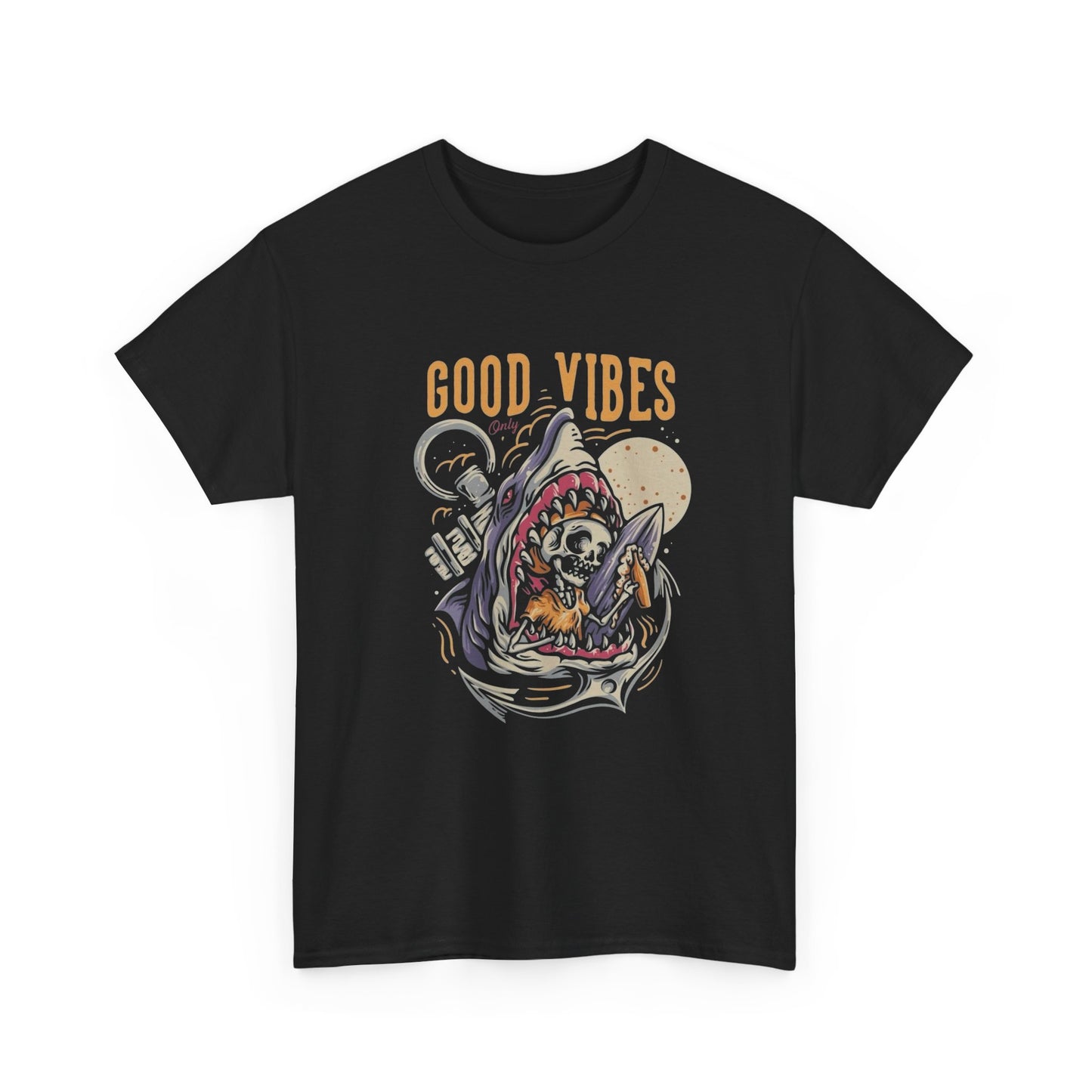 Only Good Vibes Shark Graphic T Shirt Unisex Heavy Cotton Tee New Gift