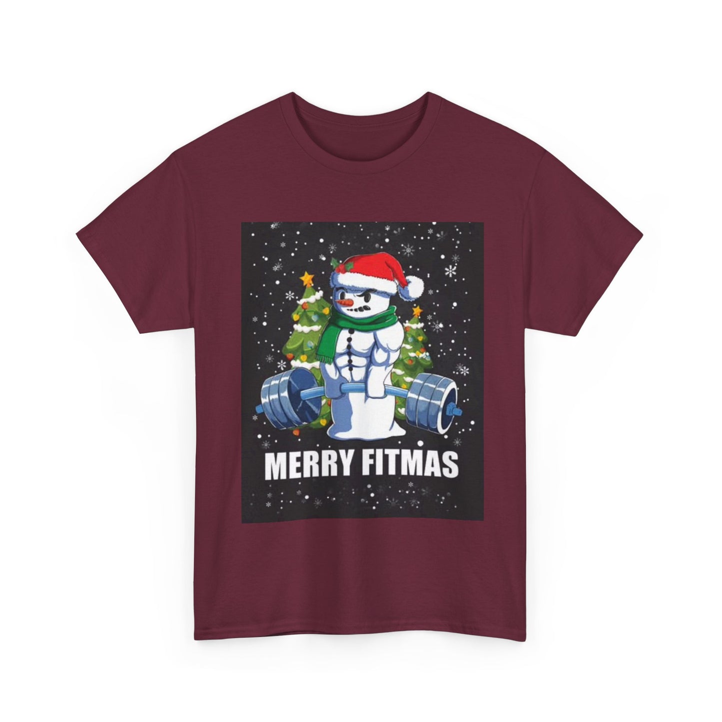 Merry Fitmas Shirt Funny Gym Snowman Christmas Gym Unisex Heavy Cotton Tee