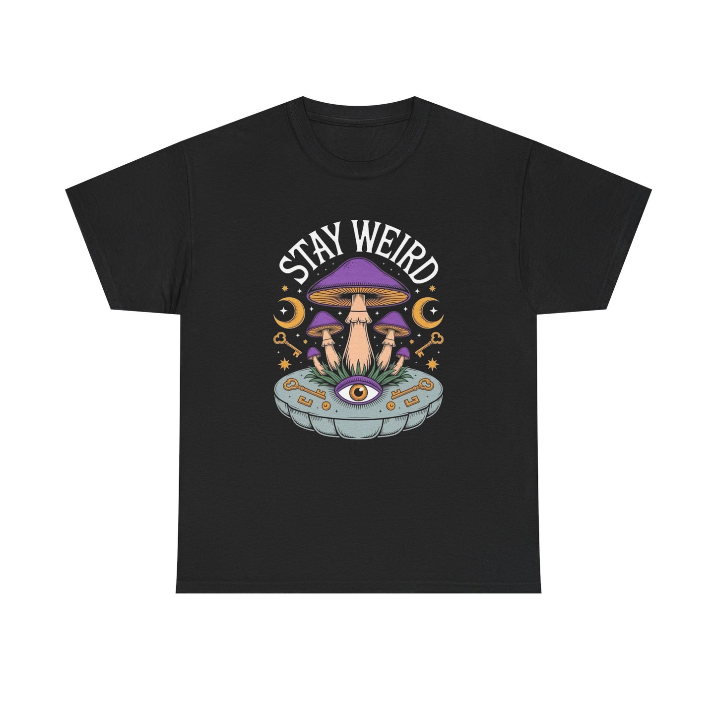 Stay Weird Funny Trippy Mushrooms Graphic T Shirt NEW Unisex Heavy Cotton Tee