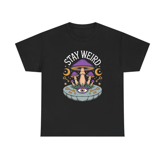 Stay Weird Funny Trippy Mushrooms Graphic T Shirt NEW Unisex Heavy Cotton Tee