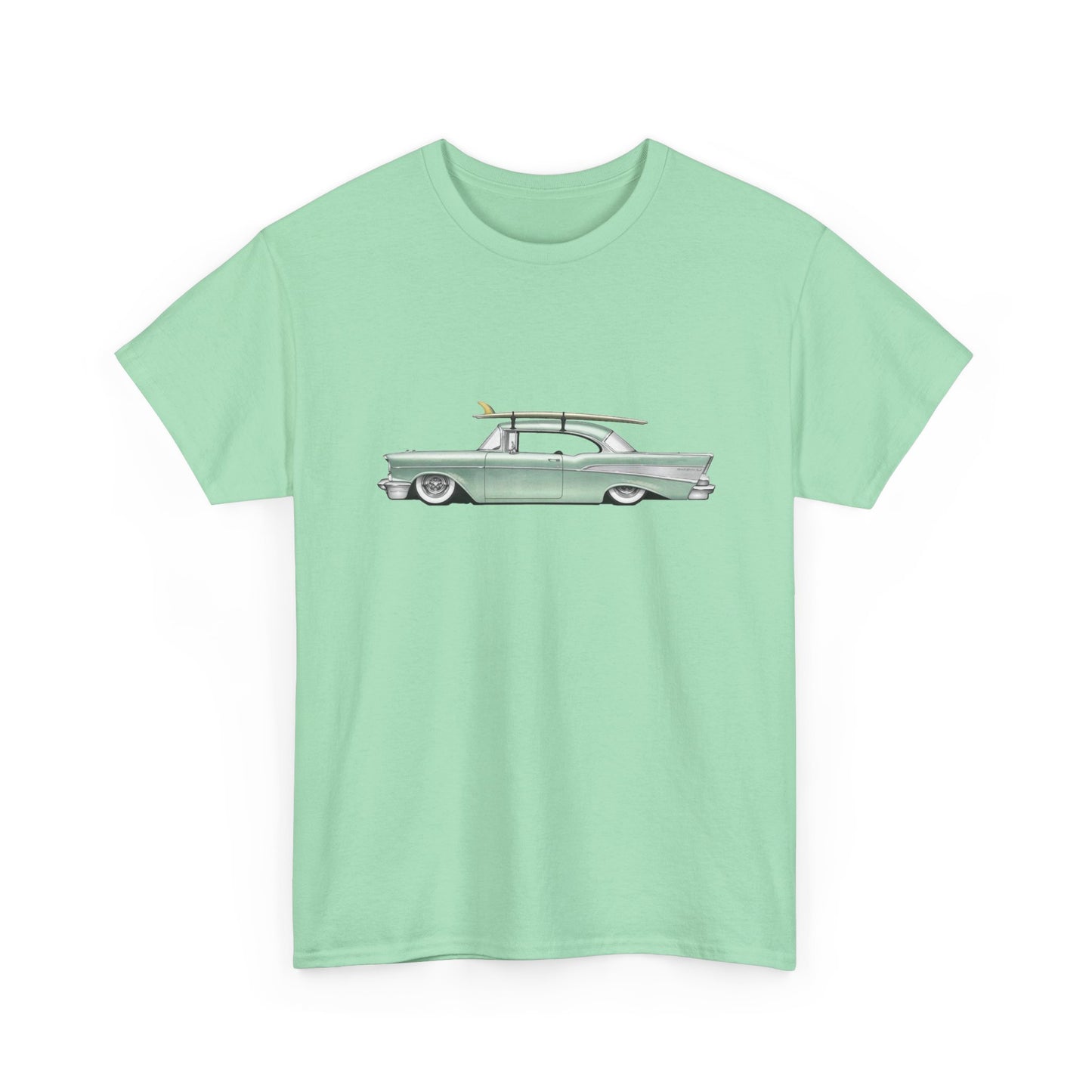 57 Chevy Cruiser Surfer Graphic T Shirt Unisex Heavy Cotton Tee NEW