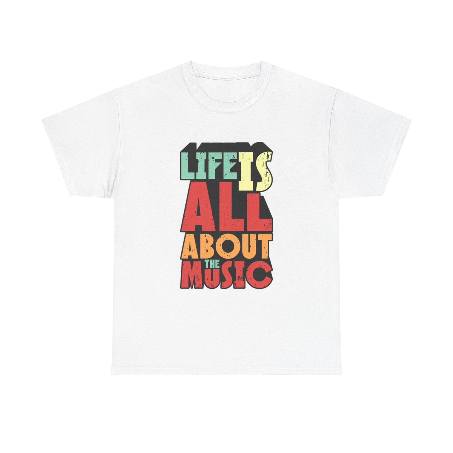 Life Is All About The Music Shirt Vintage 70s Neon Unisex Heavy Cotton Tee