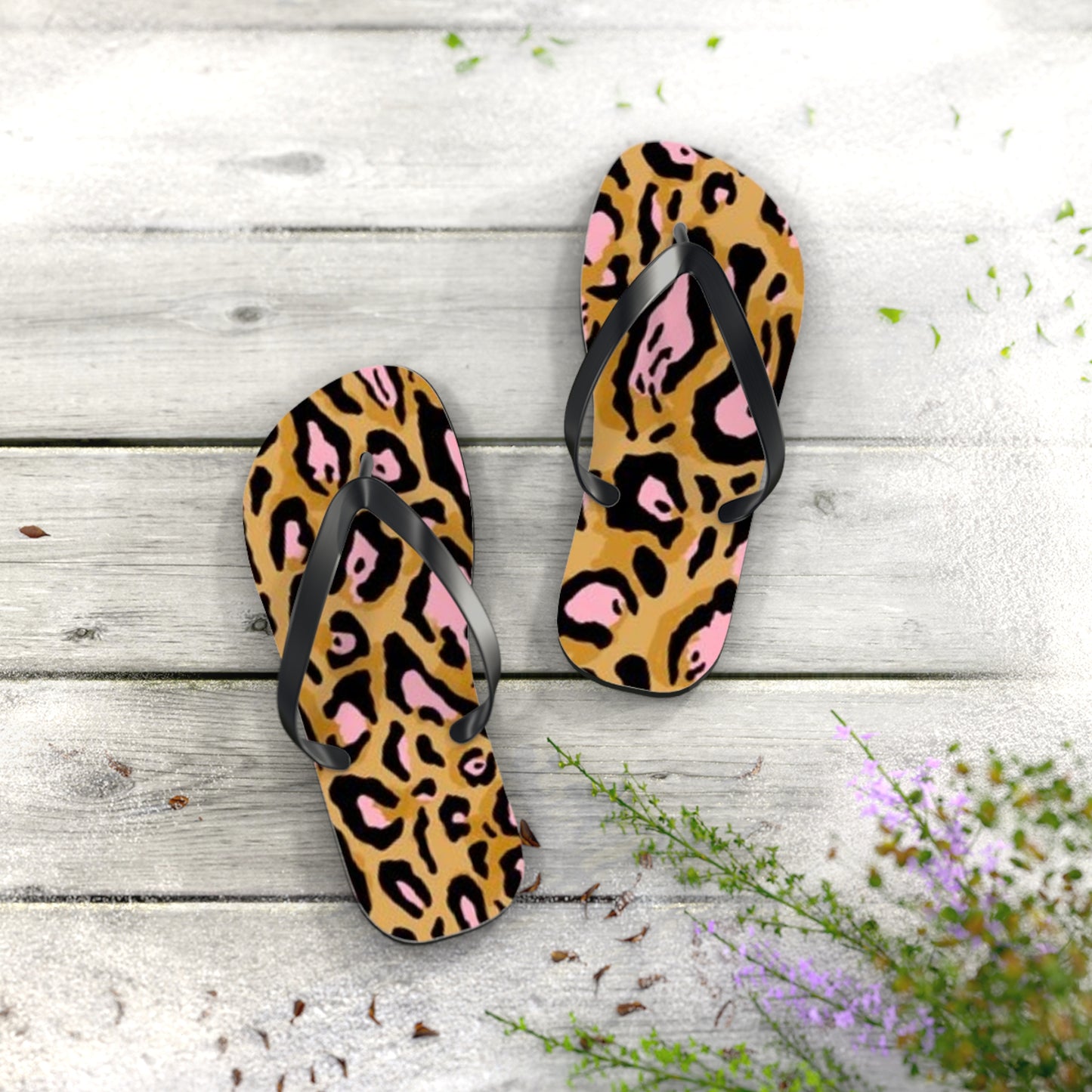 Animal Print Pink Beach Sandals, Slides for Summer, Flip Flops