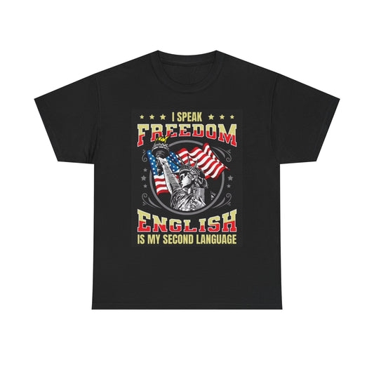 I Speak Freedom Graphic T Shirt American Flag Fire Retro Unisex Heavy Cotton Tee